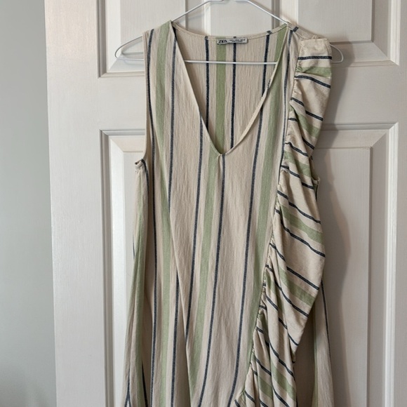 Zara Sleeveless Striped Ruffle Midi Dress - Size S - Picture 8 of 9
